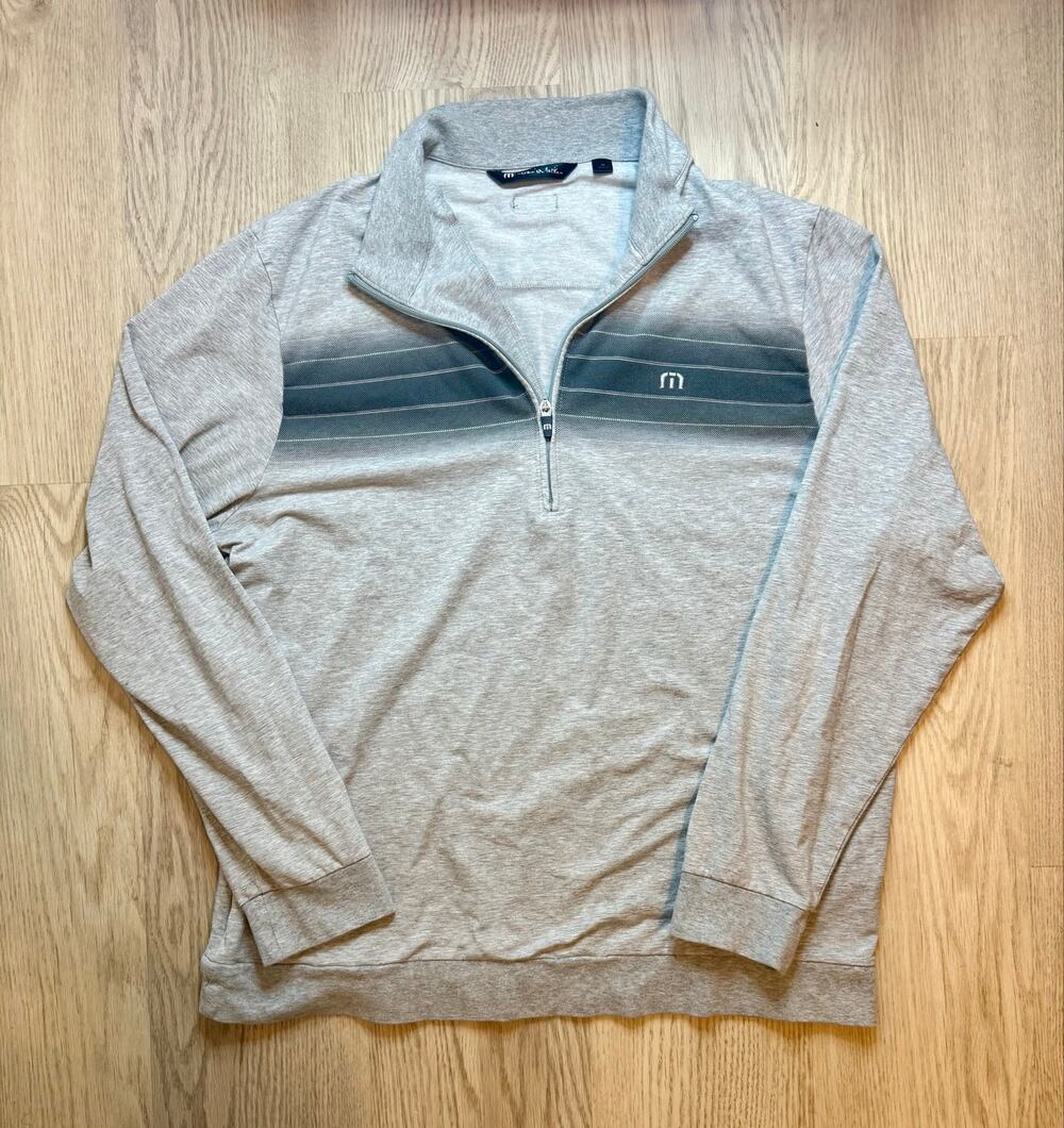 TravisMathew Men’s Quarter‑Zip Pullover – Gray – Size M – Performance Golf Top
